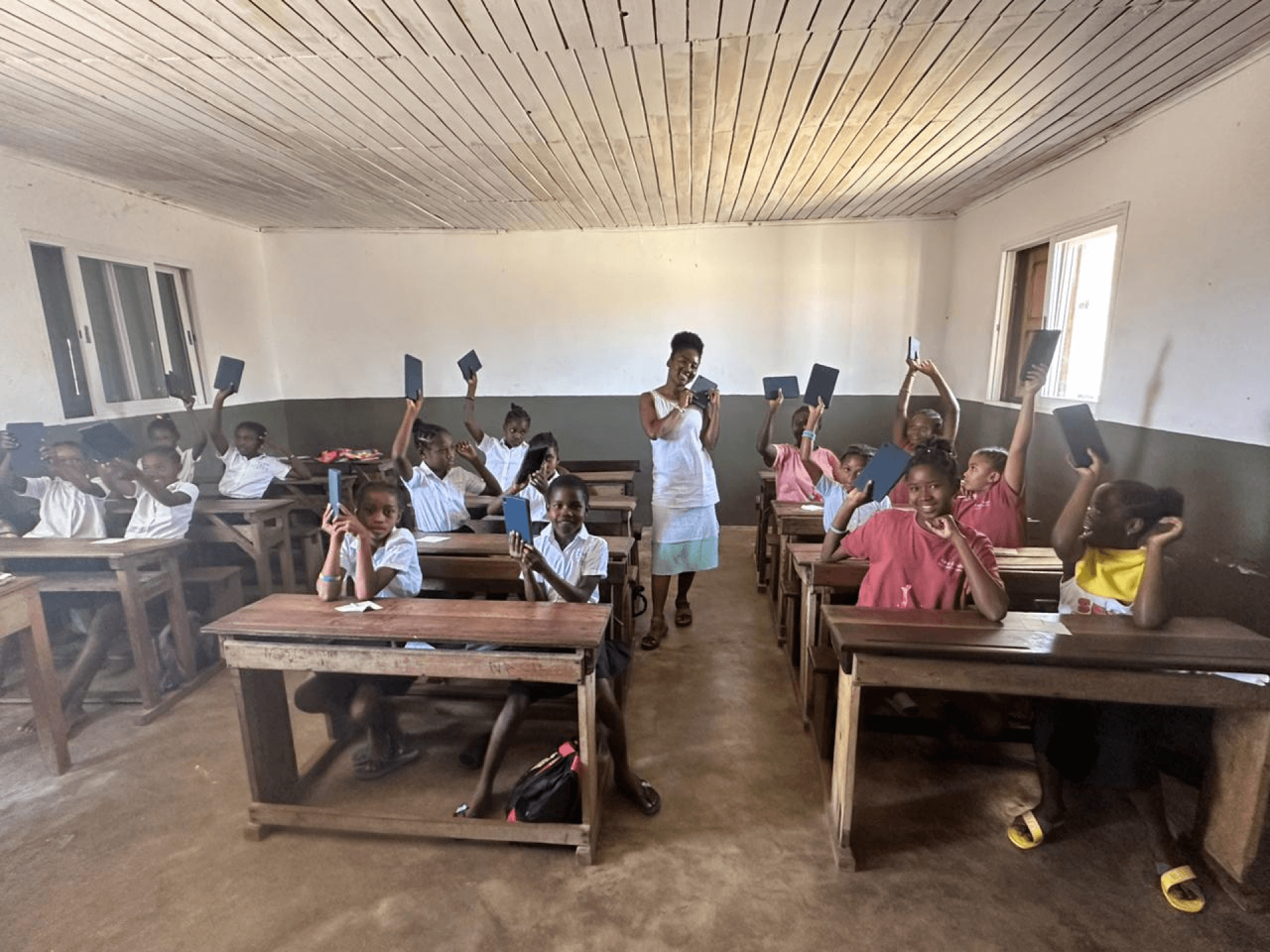 Educator and language learners from Madagascar during class