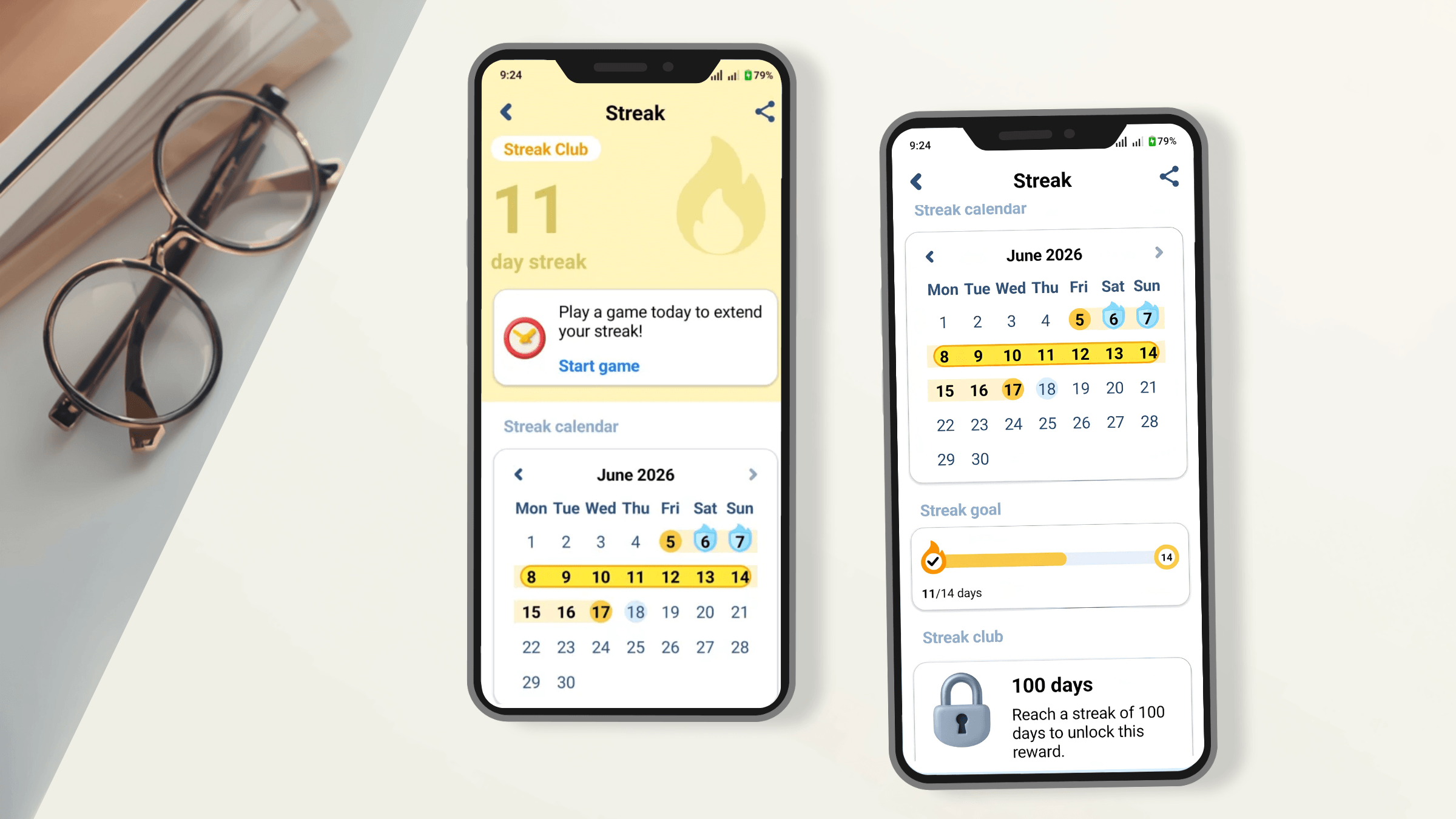 FunEasyLearn's brand new Streak - calendar view, Streak Goal