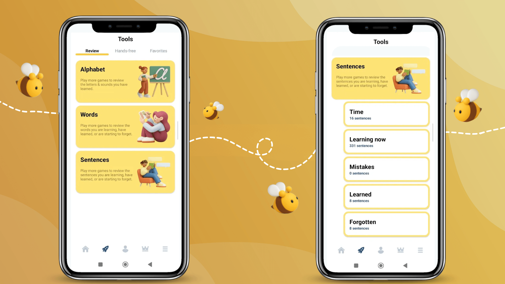 FunEasyLearn Premium unlocks smart Review for alphabet, words, and sentences